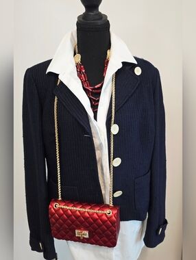 Talbots Collection Navy Textured Blazer Jacket Size 12 Preppy Workwear Classic